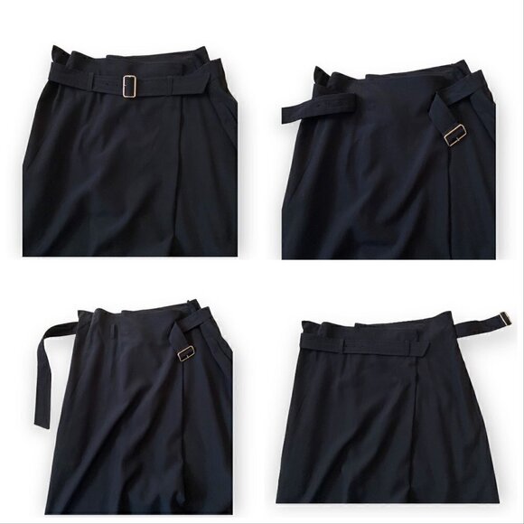 90s Comme des Garçons Tricot Navy Wool Belted Midi Skirt, Size M - Picture 8 of 14